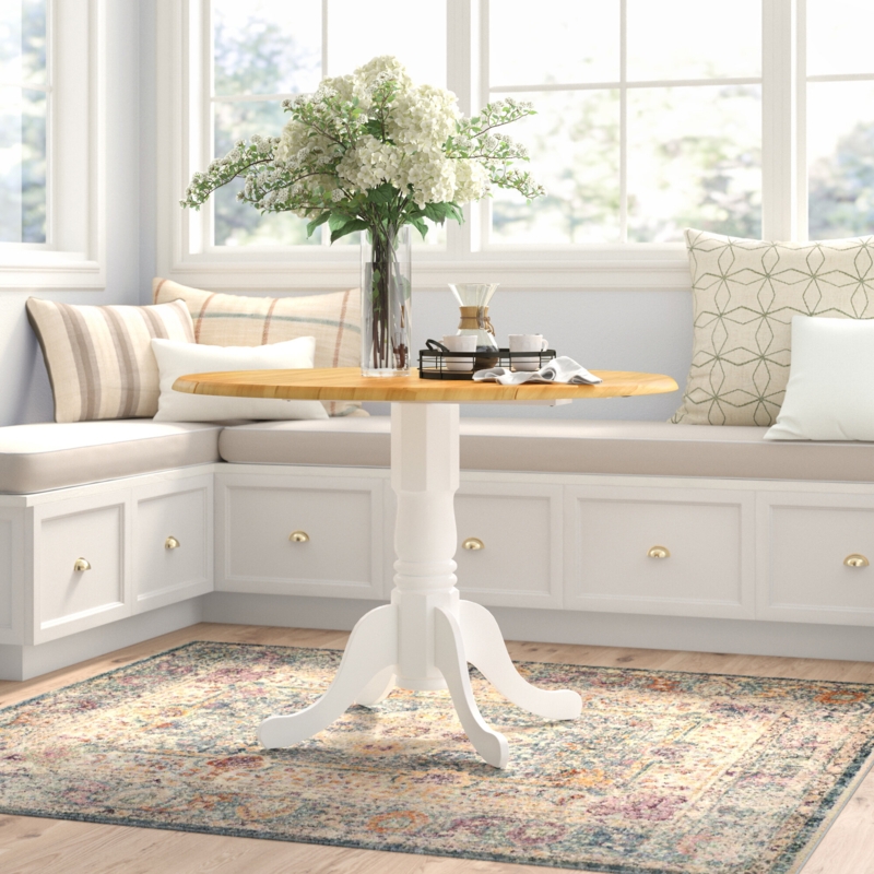 Clydetta Drop Leaf Solid Wood Pedestal Dining Table