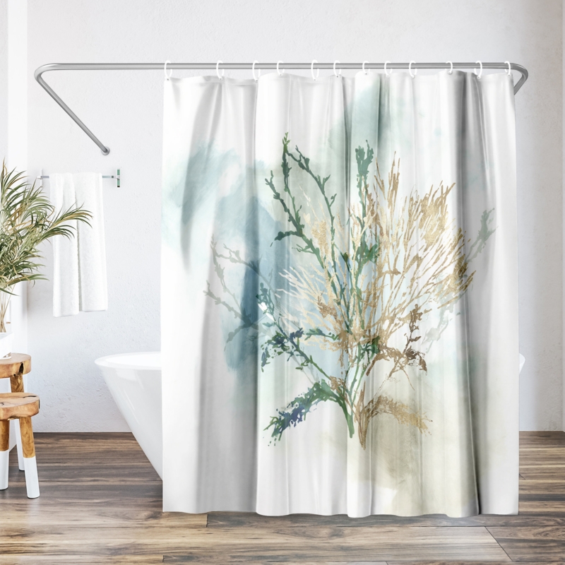 Coastal Shower Curtain Green Coral II by PI Creative Art