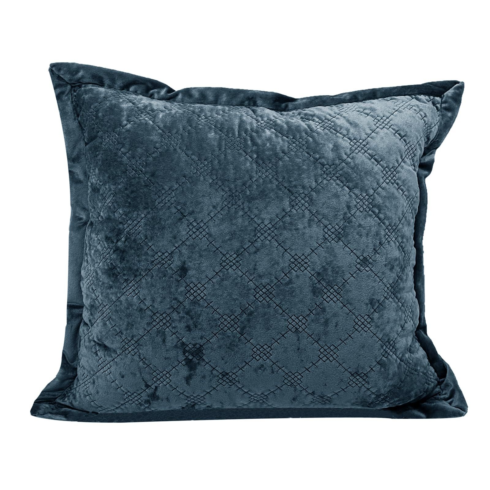 COCOPLOCEUS 1 Piece 18X18 Pillow Cover Velvet Quilted Pillow Cover Farmhouse Square Cushion Cover Soft Decorative Texture Pillow Covers for Couch Sofa Bed Bedroom Car Living Room,Gray Blue