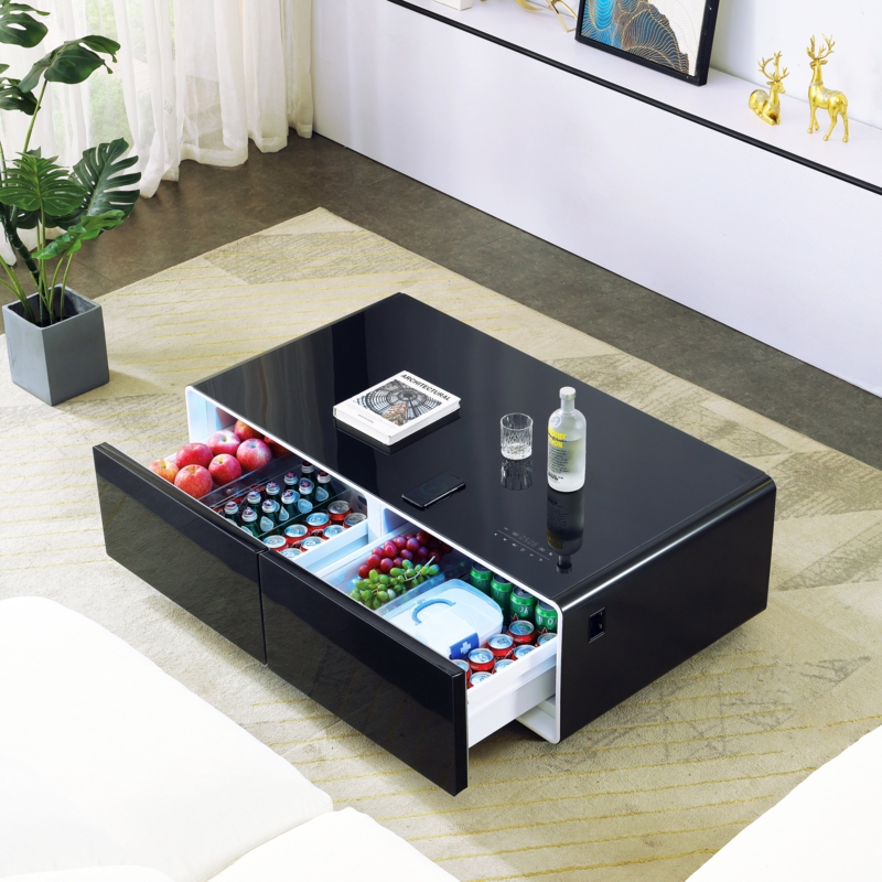 Comaneci Smart Coffee Table with 135L Fridge, Bluetooth Speakers and Wireless Charging