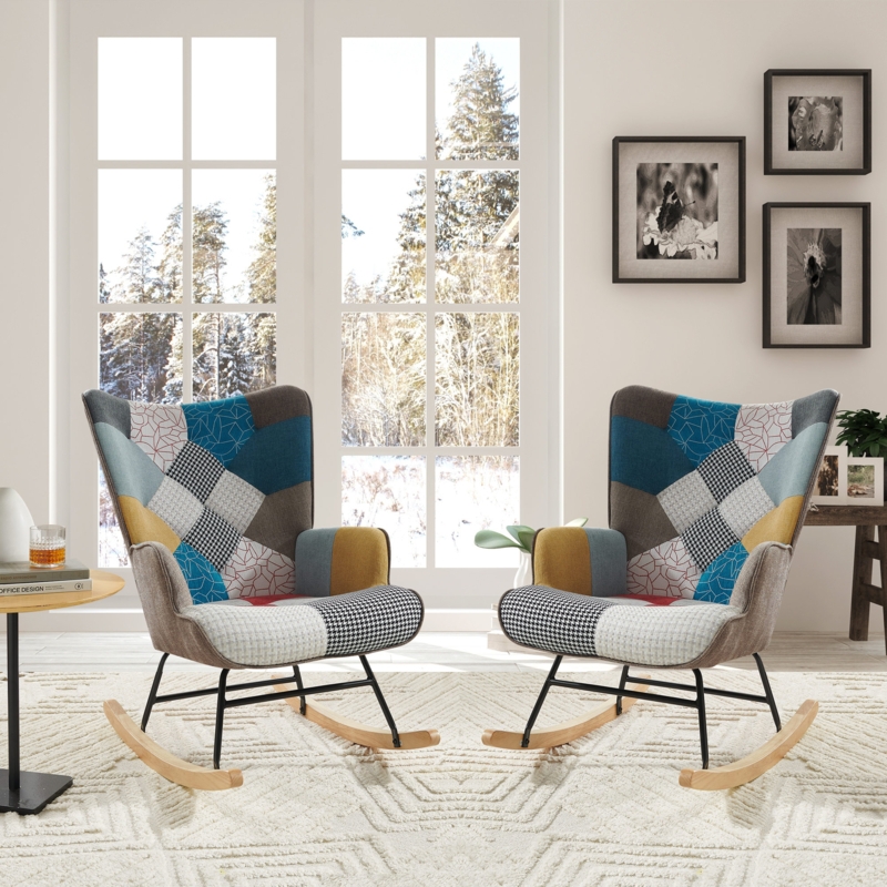 Corrigan Studio 27" Wide Upholstery Rocking Chair/Nursery Glider With French Patch-Work Design (Set Of 2)