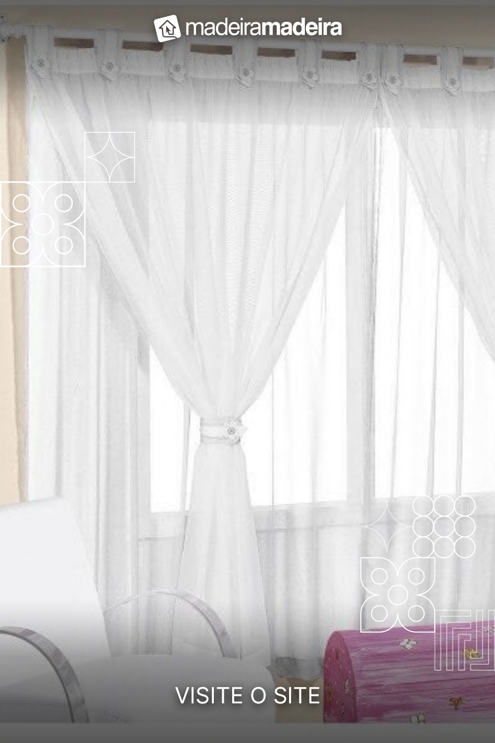 Cortina para Quarto Infantil Branca 2m x 1,70m com Voal