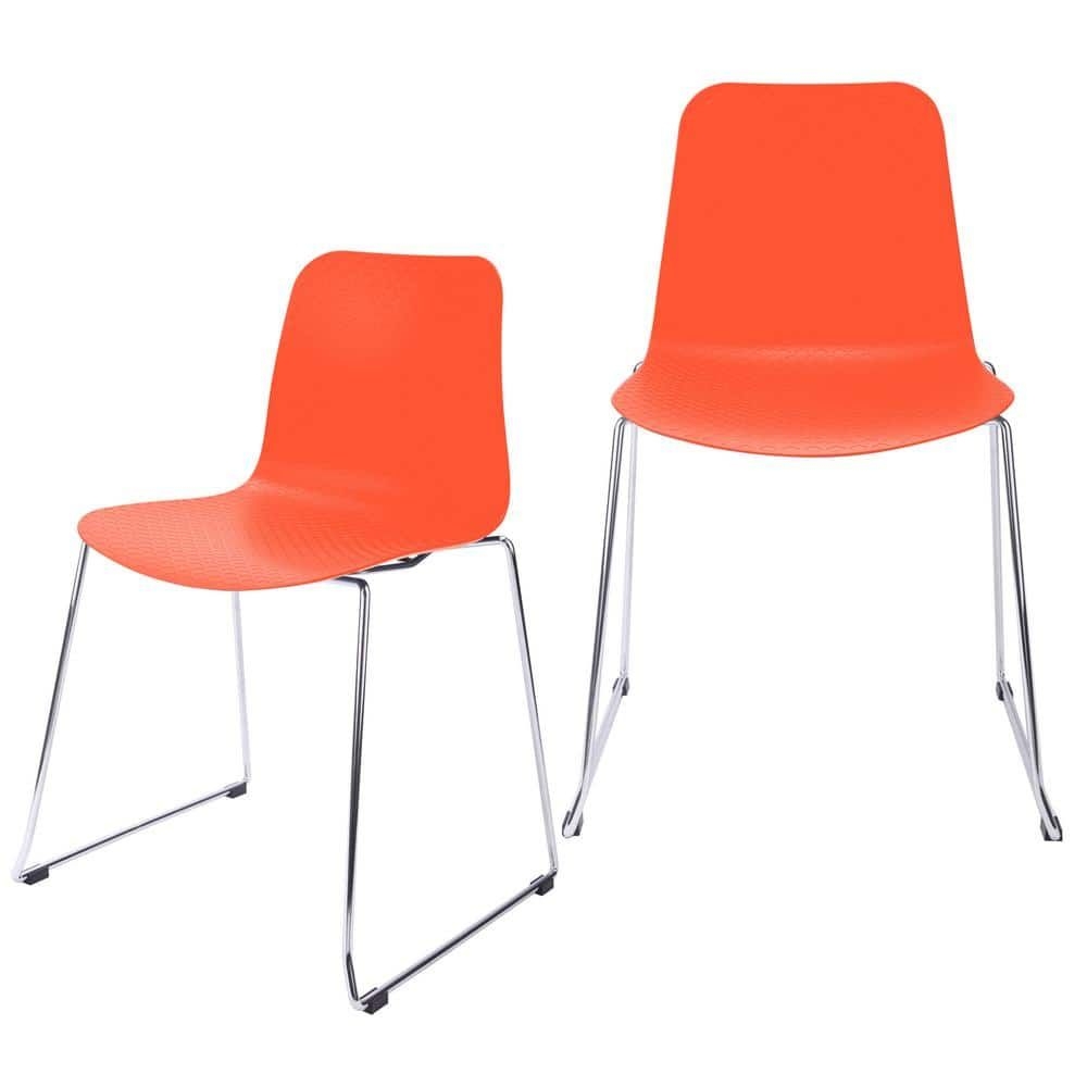 CozyBlock Hebe Series Orange Dining Shell Side Chair Molded Plastic with Steel Wire Metal Legs (Set of 2)