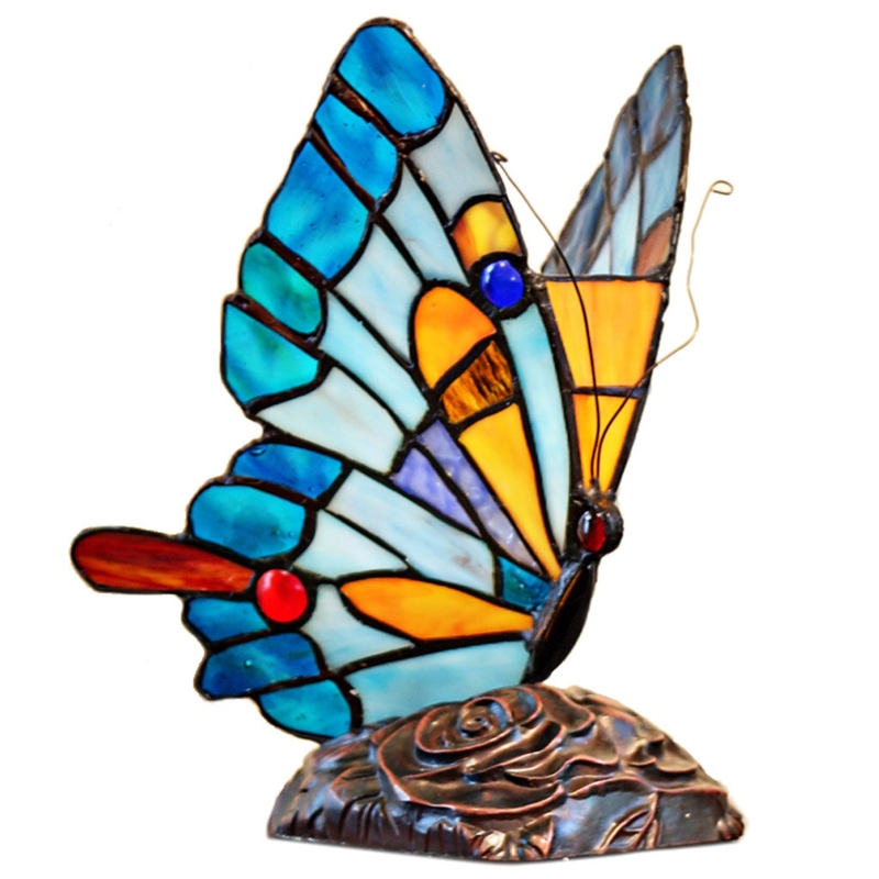 Cristobal 9" Colorful Butterfly Stained Glass Novelty Light
