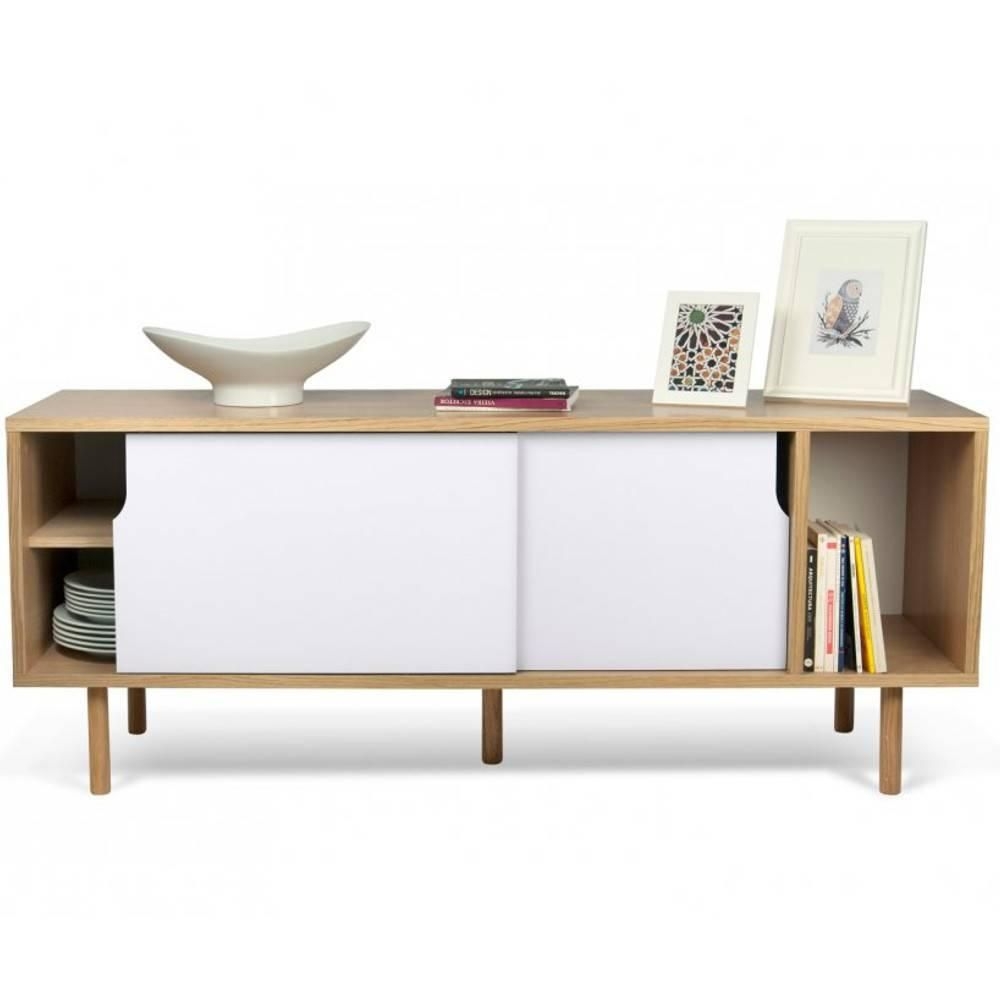 DANN buffet design chne avec portes blanches pitement chne