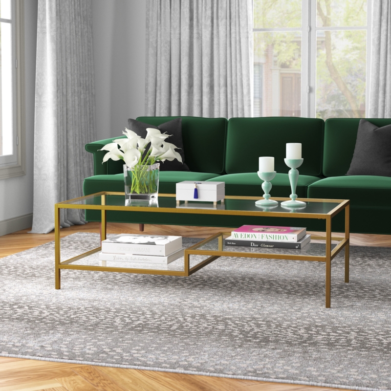 Darrion Glass and Steel Coffee Table with Two Shelves