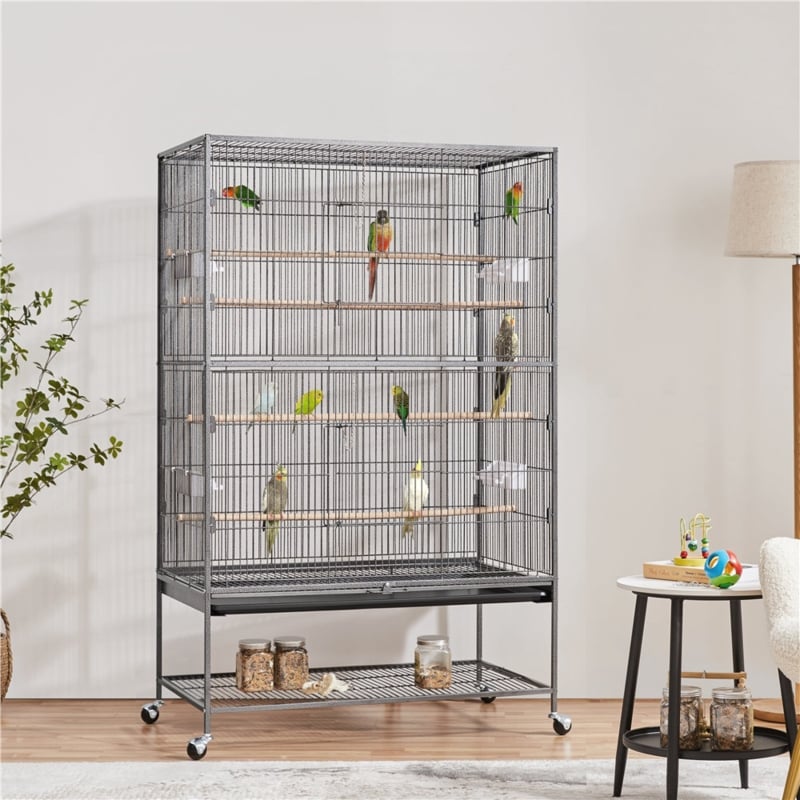 Dawley 60.5'' Iron Flat Top Flight Cage with Wheels