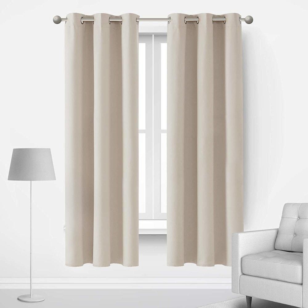 Deconovo Super Soft Ring Top Curtains Eyelet Blackout Curtainsfor Kids Bedroom140x260cm Dark Grey1 Pair - LightBeige / 2xW55xD70