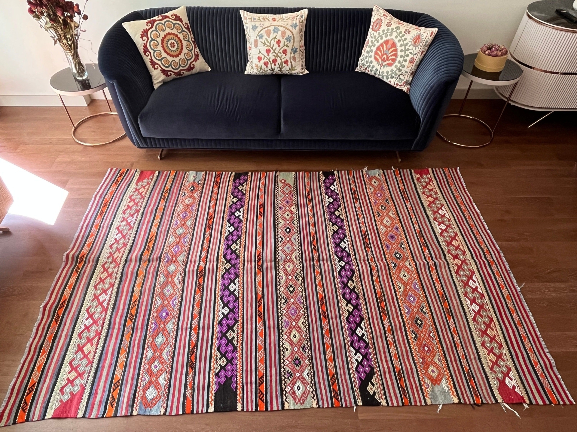 "Decorative Anatolian Vintage Orange Purple Brown 5.3\"x8.3'' (164x255cm) Handmade Turkish Rug Colorful Rug Bohemian Rug Vintage Rug"