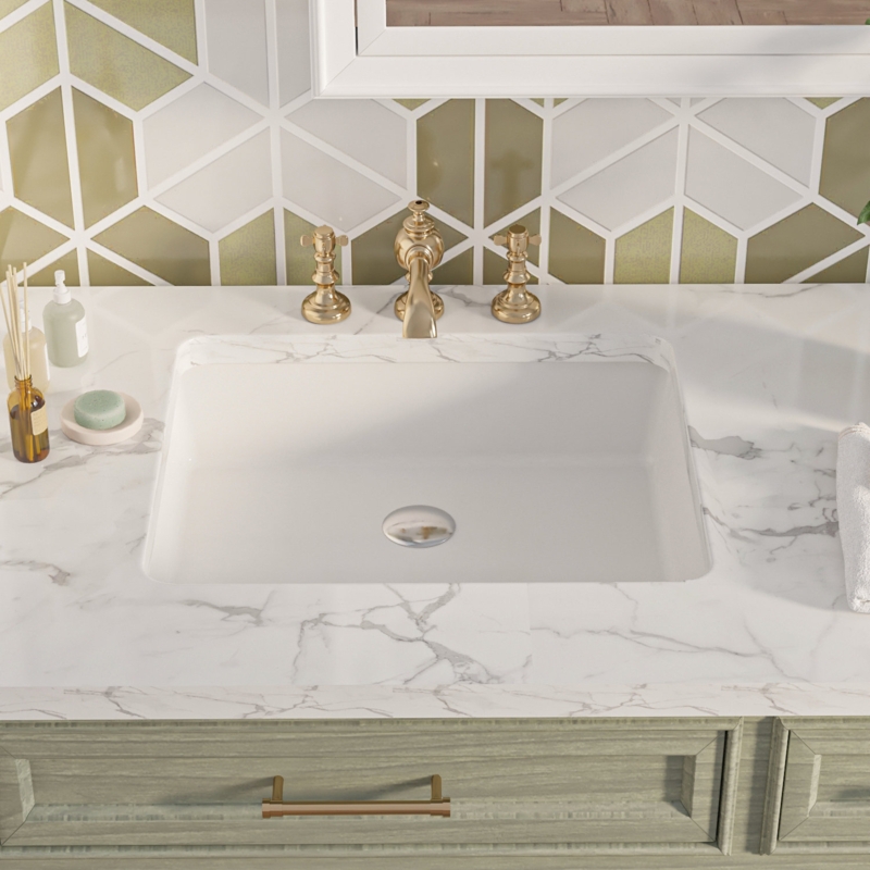 DeerValley Ursa 19" X 15" White Rectangular Vitreous China Undermount Bathroom Sink with Overflow