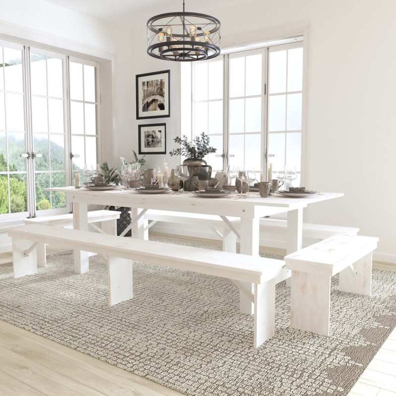 Dejon Ensemble de table de ferme pliable et quatre bancs 8 pi x 40 po Taren