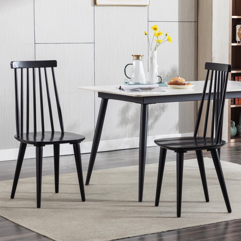 Delphina Solid Wood Slat Back Side Chair in Black (Set of 2)