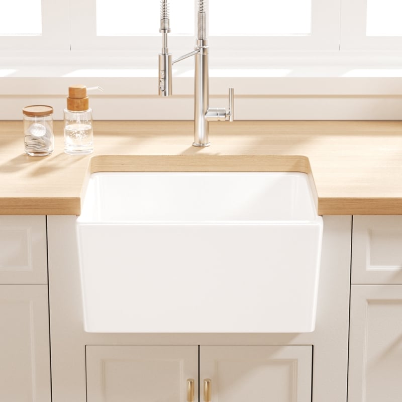 Denbigh 21" L x 16" W Farmhouse Apron-Front Kitchen Sink with Sink Grid and Pop-Up Drain