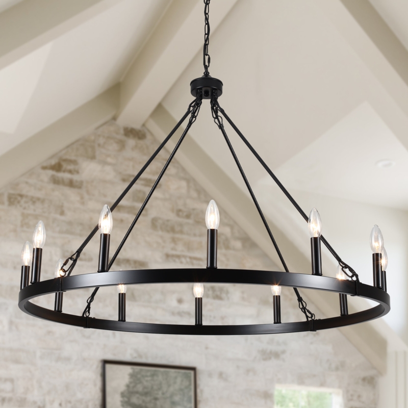 Dineen 12 - Light Dimmable Wagon Wheel Chandelier