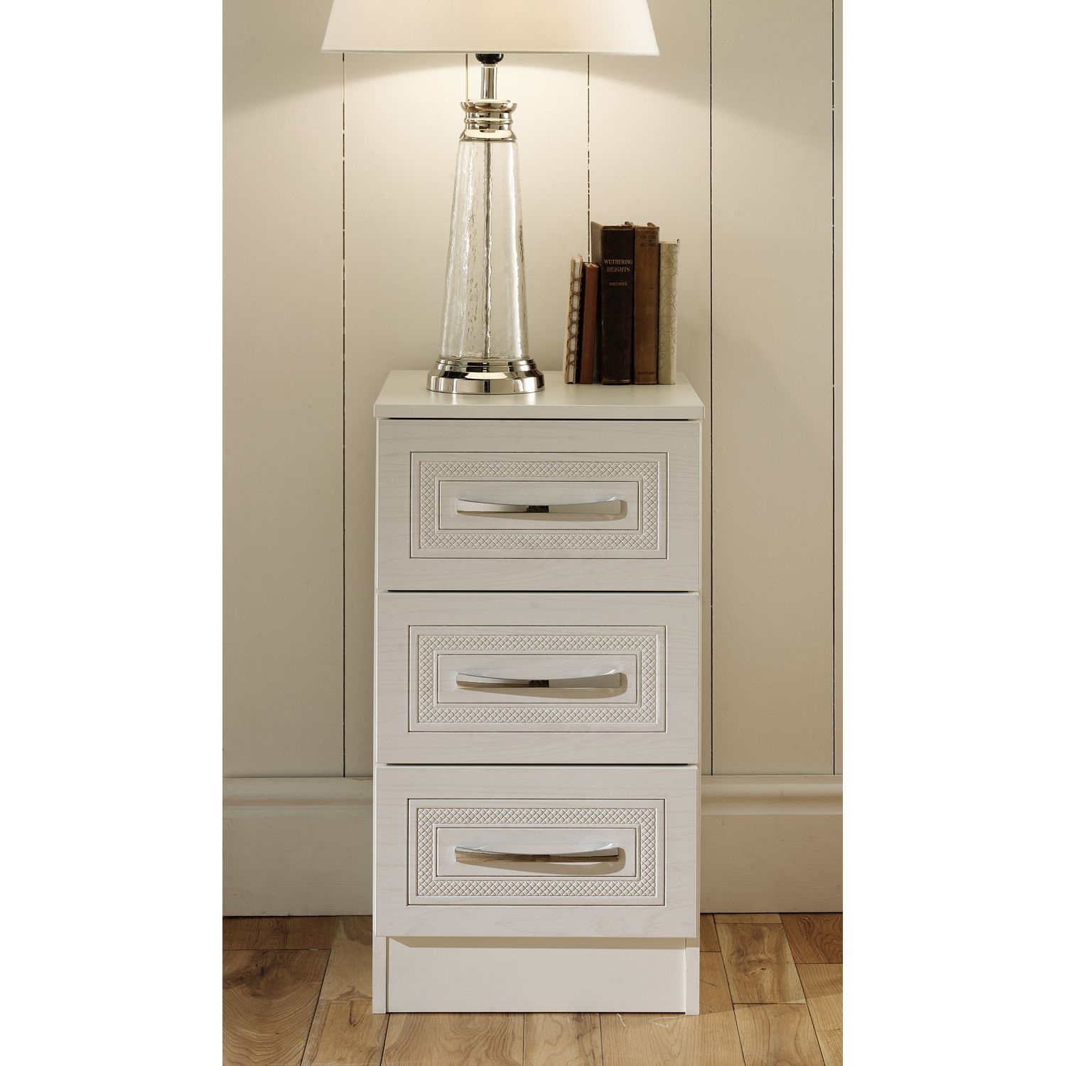Dorset Ready Assembled 3 Drawer Bedside Cabinet - Signature White