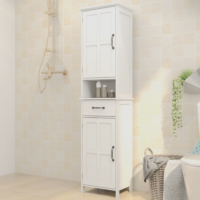 Double Door Narrow Height Slim Floor Standing Cabinet, Bathroom Cabinet Bathroom Storage Cabinet