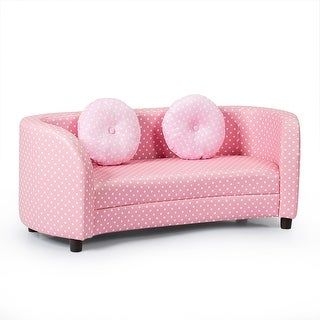 Double Seat Pink Armrest Sofa w/ 2 Cloth Comfortable Pillow for Kids (Pink)(Wood)