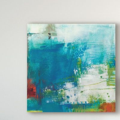 Ebern Designs 'Hey Day III' Acrylic Painting Print on Wrapped Canvas & Fabric in Blue/Brown/Green, Size 14.0 H x 14.0 W x 2.0 D in | Wayfair
