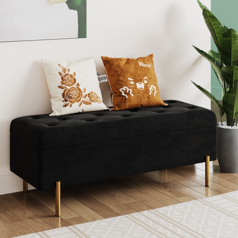 Eckman Velvet Upholstered Storage Bench