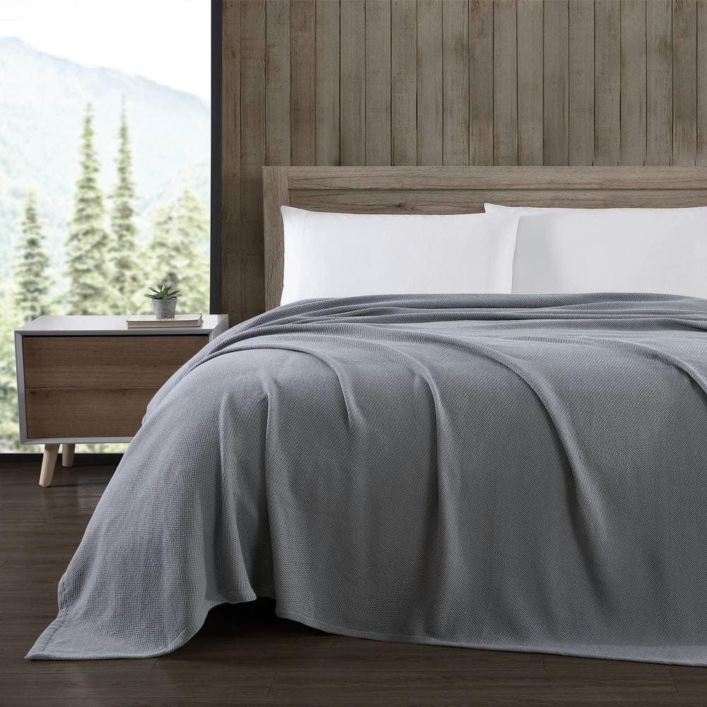 Eddie Bauer Textured Twill Hypoallergenic Solid Gray Cotton King Blanket