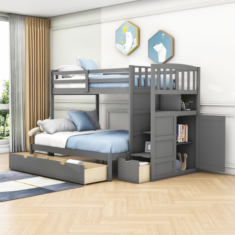 Edeltrudis Twin over Full/Twin Standard Bunk Bed with 3 Drawers
