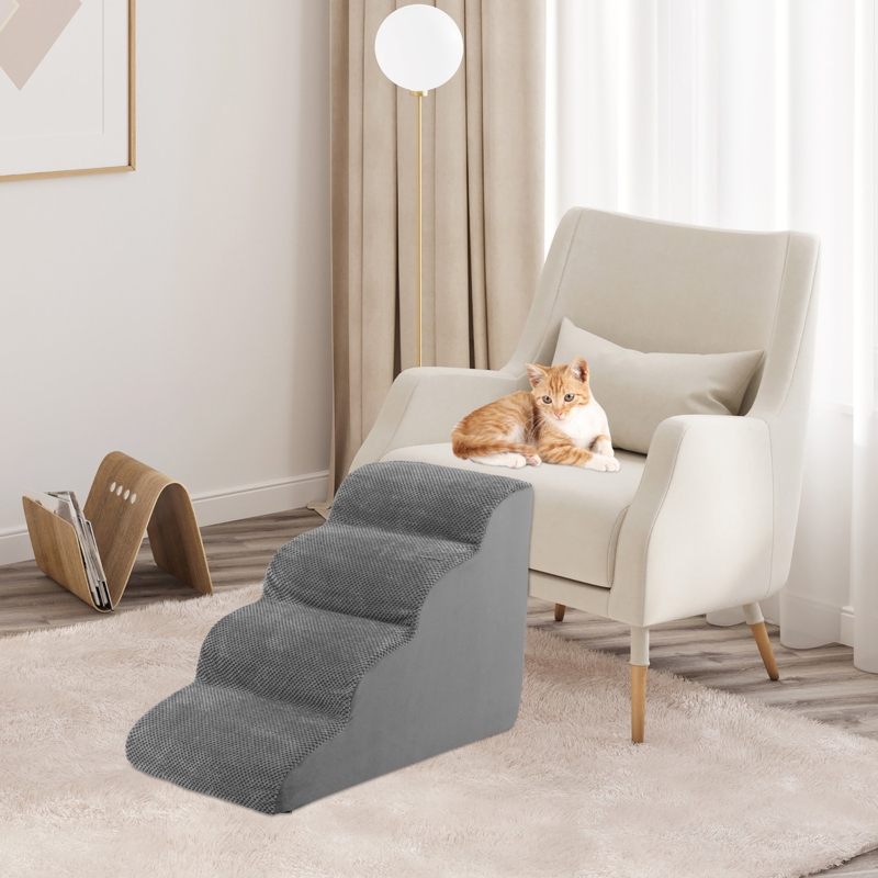 Edenbridge 4-tier Foam Dog Ramp Non-slip Dog Steps Soft Pet Stairs Ladder W/ Brush For High Sofa Bed
