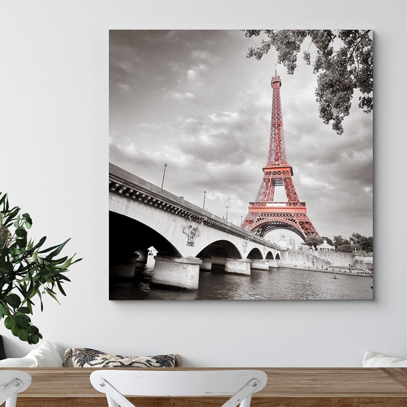 Eiffel Tower In Paris France Black And White Pictures Modern Square Canvas Print Wall Art