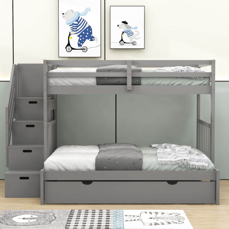 Eizabeth Twin Over Twin/Full 4 Drawer Standard Bunk Bed with Trundle and Shelves by Harriet Bee
