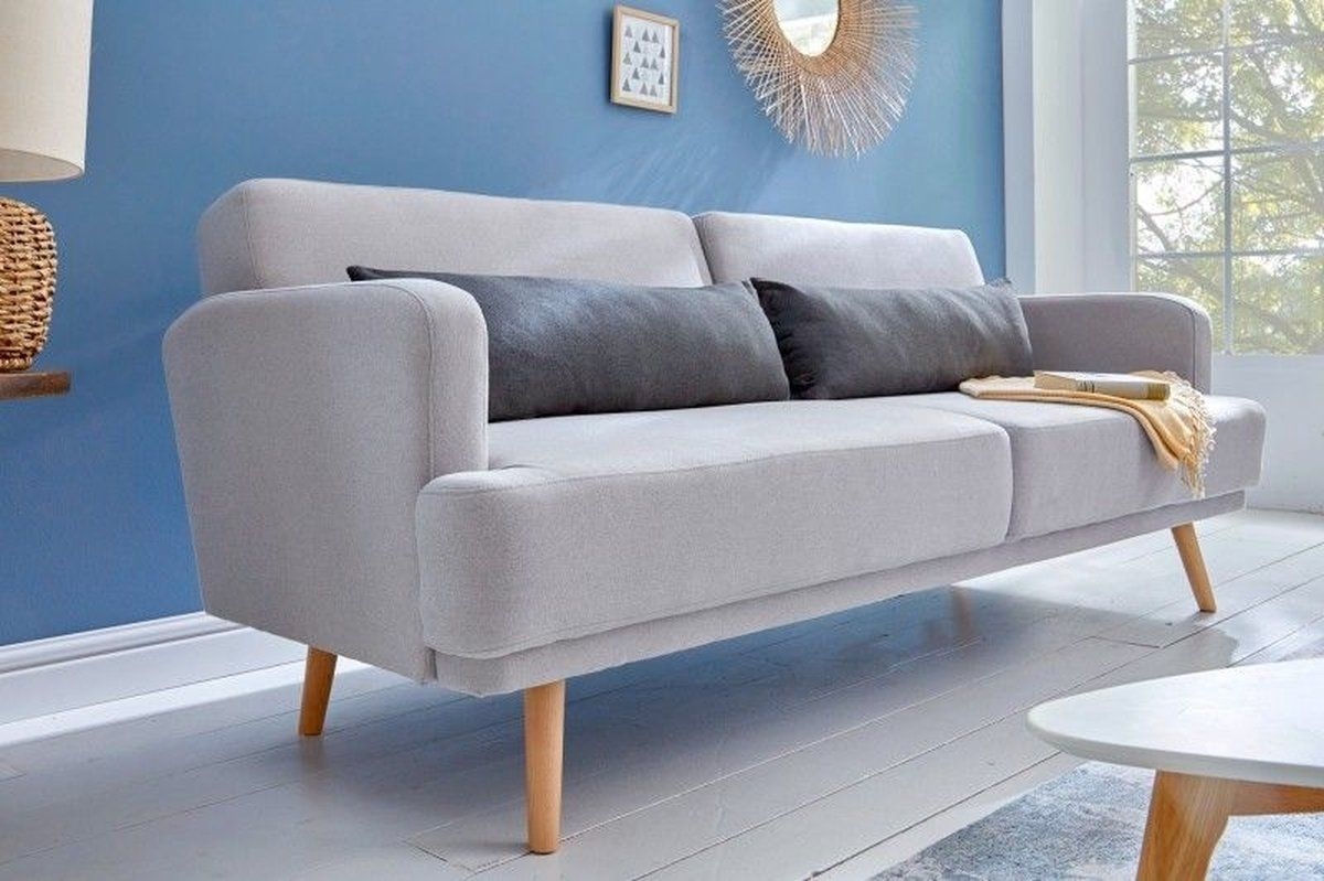 Elegante 3-zitsbank STUDIO 200cm grijs incl. kussen met slaapfunctie - 39464