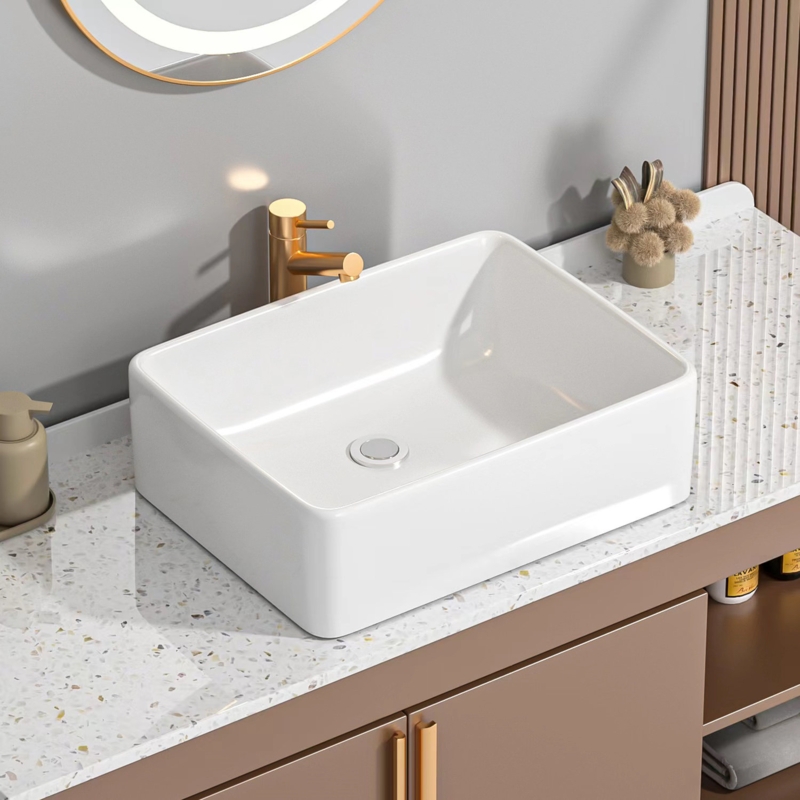 ELLAI Rectangle Vessel Sink 21" x 16" x 6 White Bathroom Sink Countertop Porcelain Ceramic Art Basin