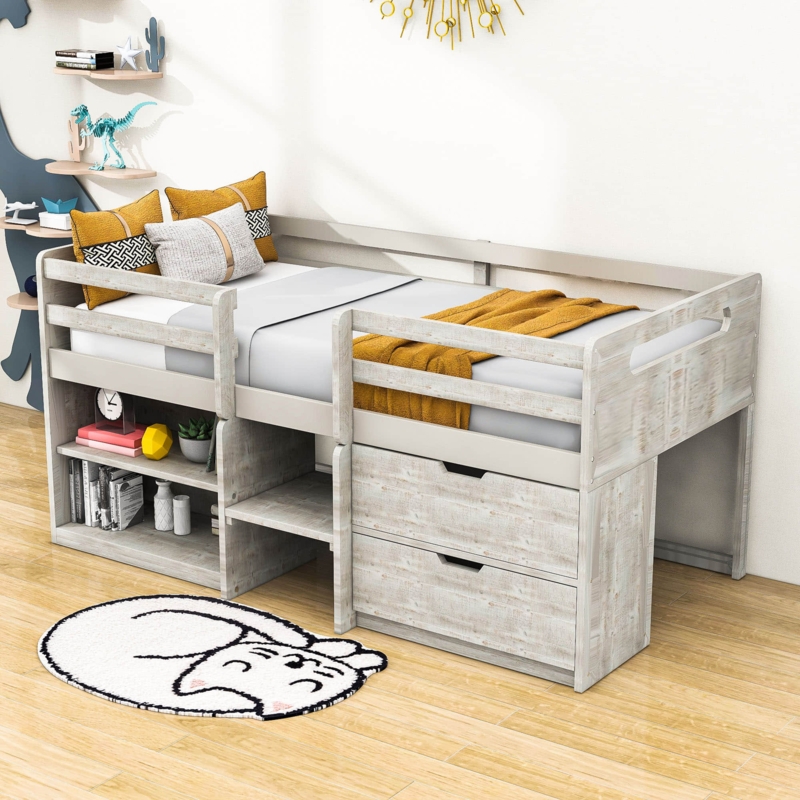 Emmily Kids Twin Loft Bed with Drawers
