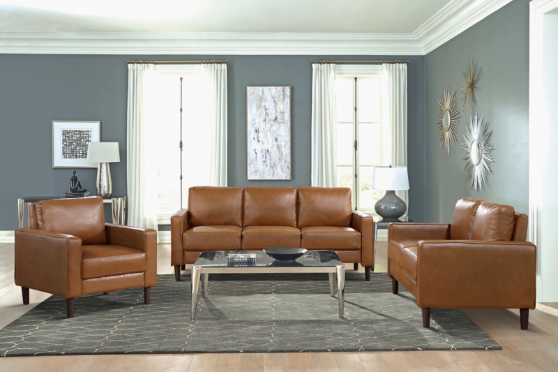 Eric Faux Leather Mid Century 3-Piece Living Room Set