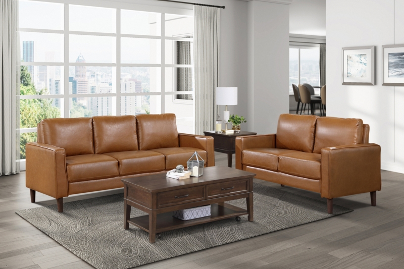 Eric Faux Leather Track Arm Mid Century 2-Piece Living Room Set