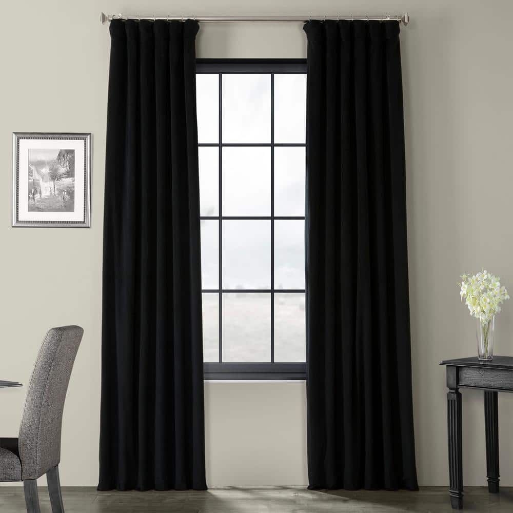 Exclusive Fabrics & Furnishings Warm Black Velvet Rod Pocket Blackout Curtain - 50 in. W x 108 in. L (1 Panel)