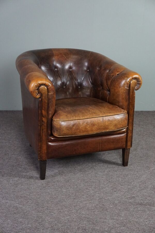 Fauteuil club Chesterfield en cuir de mouton