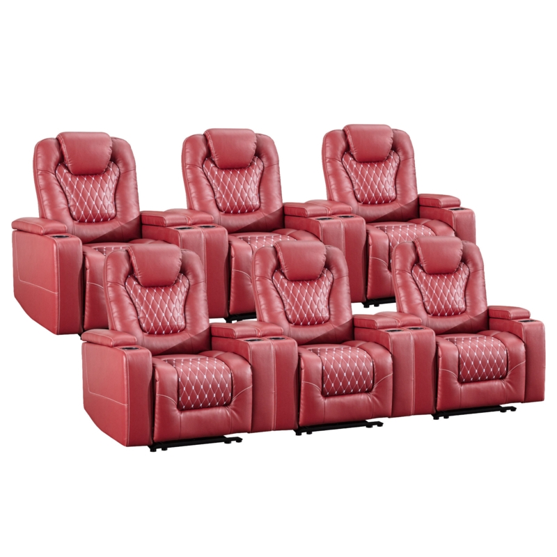 Faux Leather Home Theater Seating with Cup Holder