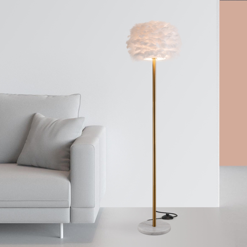 Feather Floor Lamp, Modern Floor Lamp with White Feather Shade