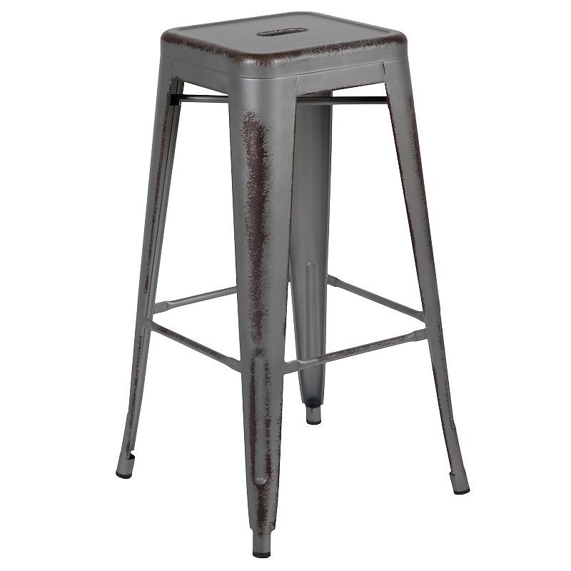 Flash Furniture Kai Commercial Grade High Distressed Backless Metal Barstool, Grey