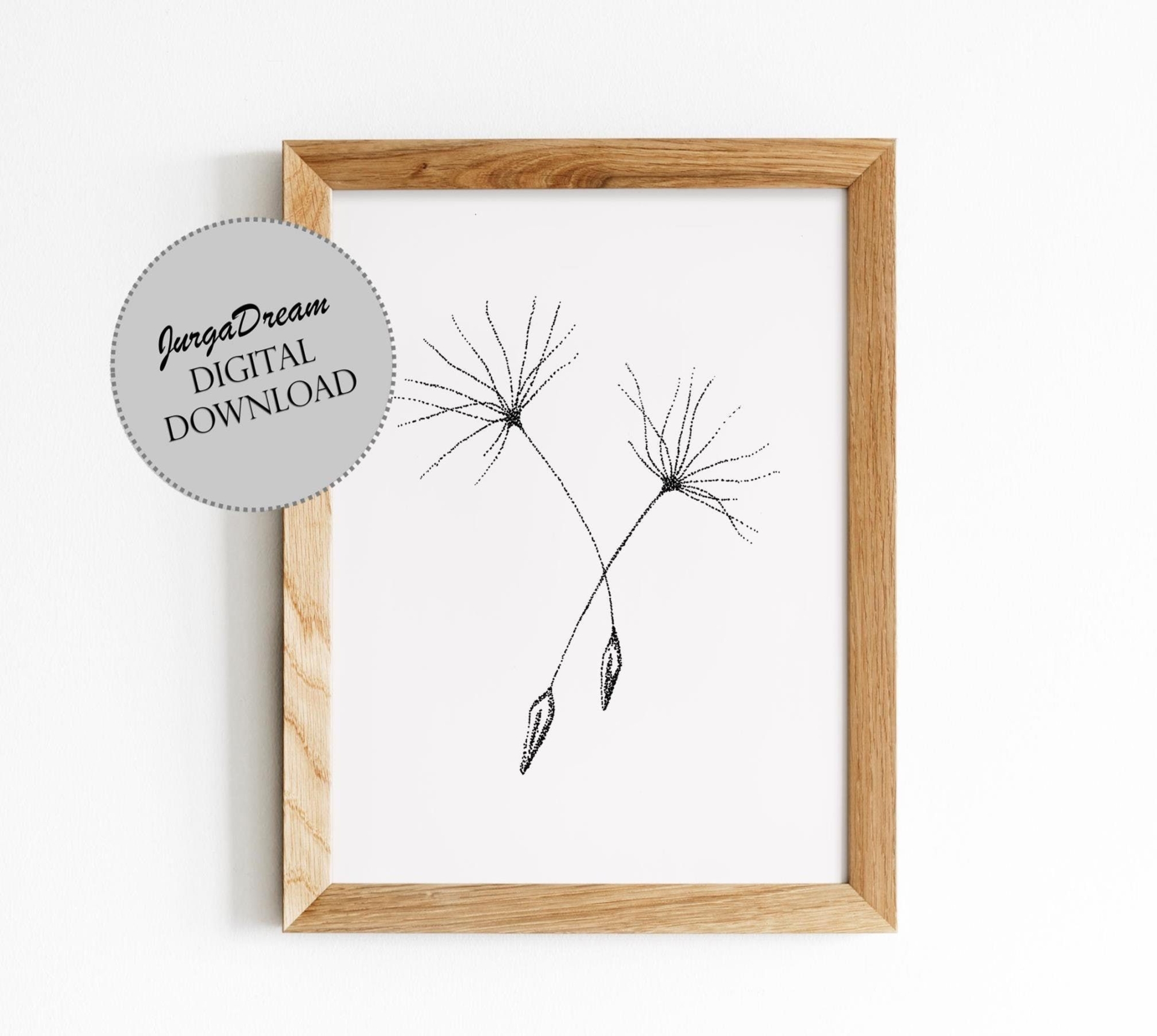 Floral bedroom art print, dandelion flower painting, minimalist wall art print, botanical poster, kitchen wall art, JurgaDream stippling art