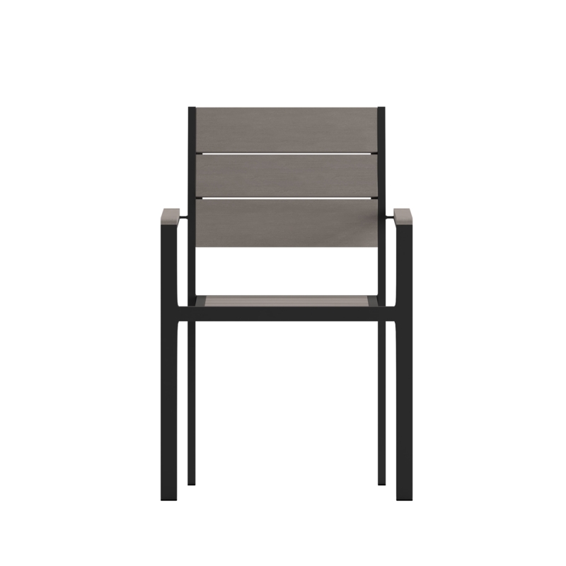 Flurin Commercial Grade Outdoor Faux Teak Patio Dining Chair with Arms