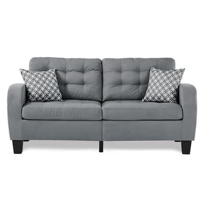 Forte 72.25 in. W Square Arm Textured Fabric Rectangle Sofa in. Gray with 2-Pillows