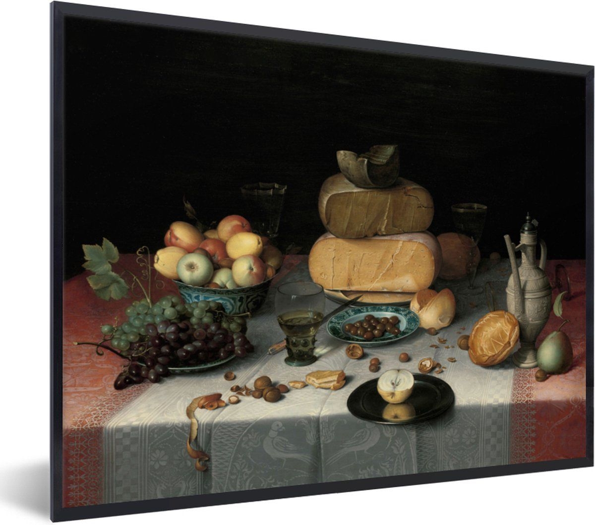 Fotolijst incl. Poster - Stilleven met kazen - Kunstwerk - Oude meesters - 40x30 cm - Posterlijst