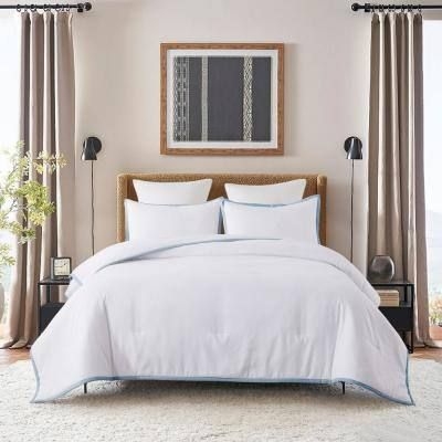 Framed 2-Piece Blue Fog/White Microfiber Twin Comforter Set