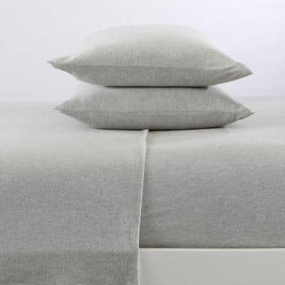FRESHFOLDS 4 Piece Light Grey Solid Jersey Knit Cotton Queen Deep Pocket Sheet Set