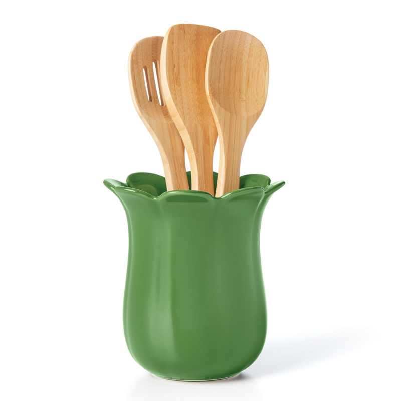 Garden Floral Wood Utensil Crock
