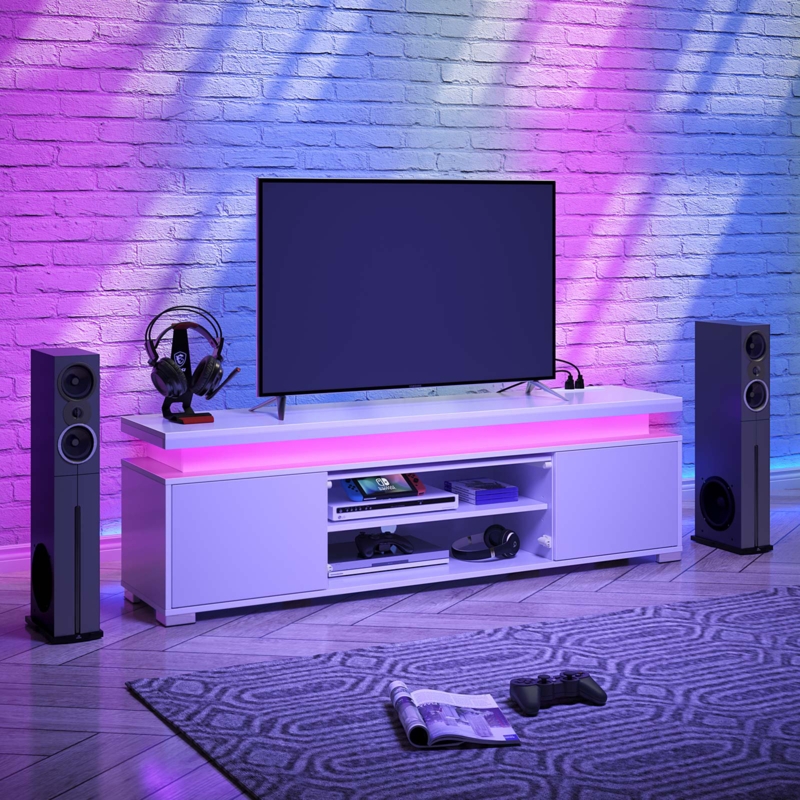 Geffken TV Stand for TVs up to 65", Entertainment Center with LED Lights