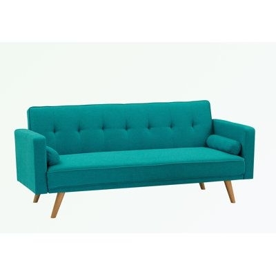 George Oliver Keally 71.6" Square Arm Sleeper Wood / Linen / Cotton in Blue | 29.9 H x 71.6 W x 28.3 D in | Wayfair