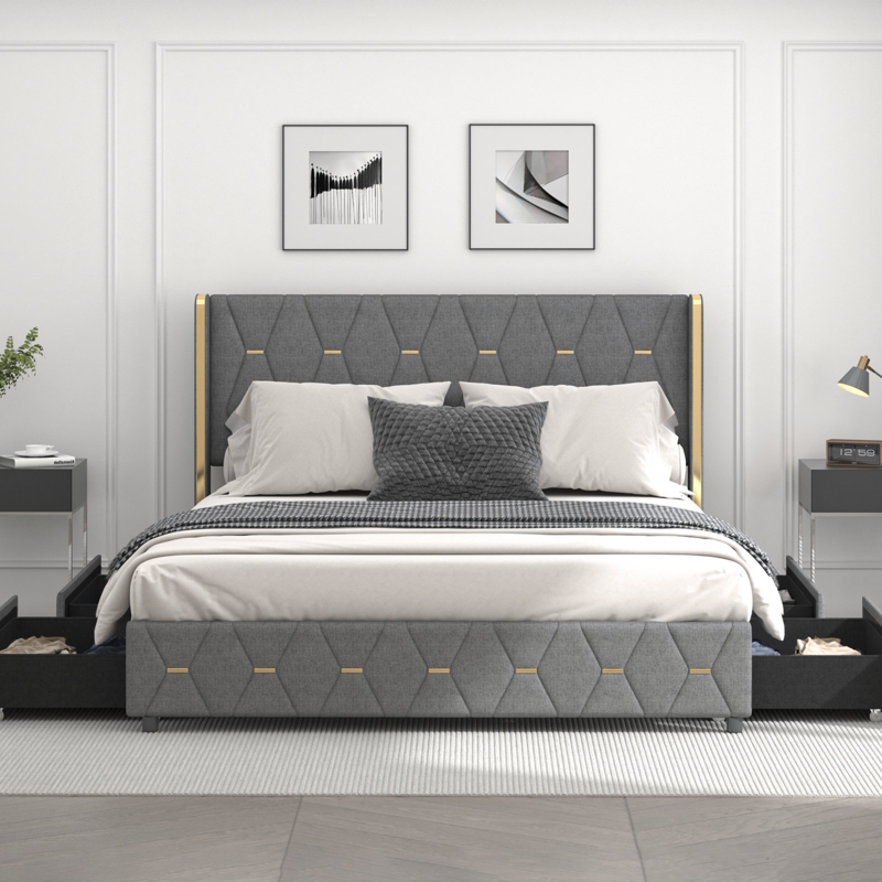 Gianne Upholstered Metal Wingback Storage Bed