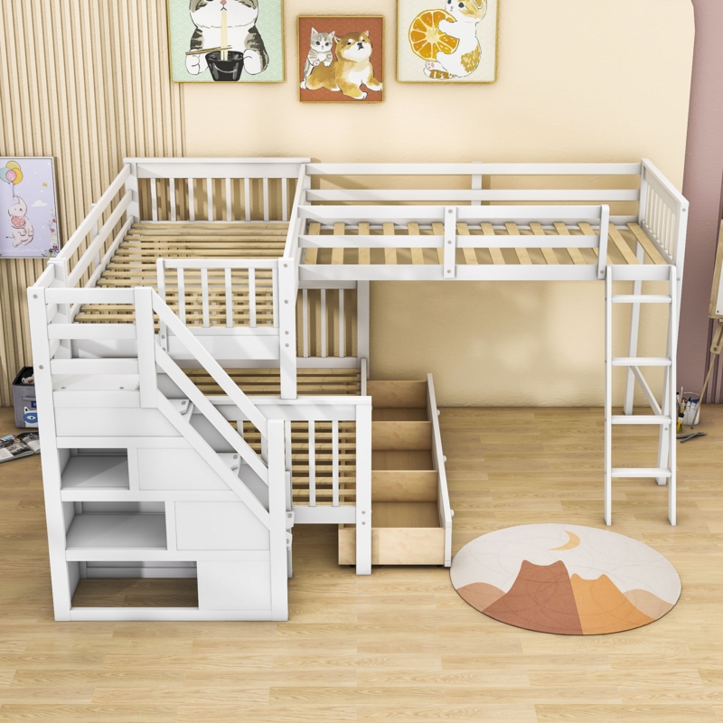 Gianpiera Twin Over Full & Twin 3 Drawers L-Shaped Bunk Bed With Shelves by Harriet Bee