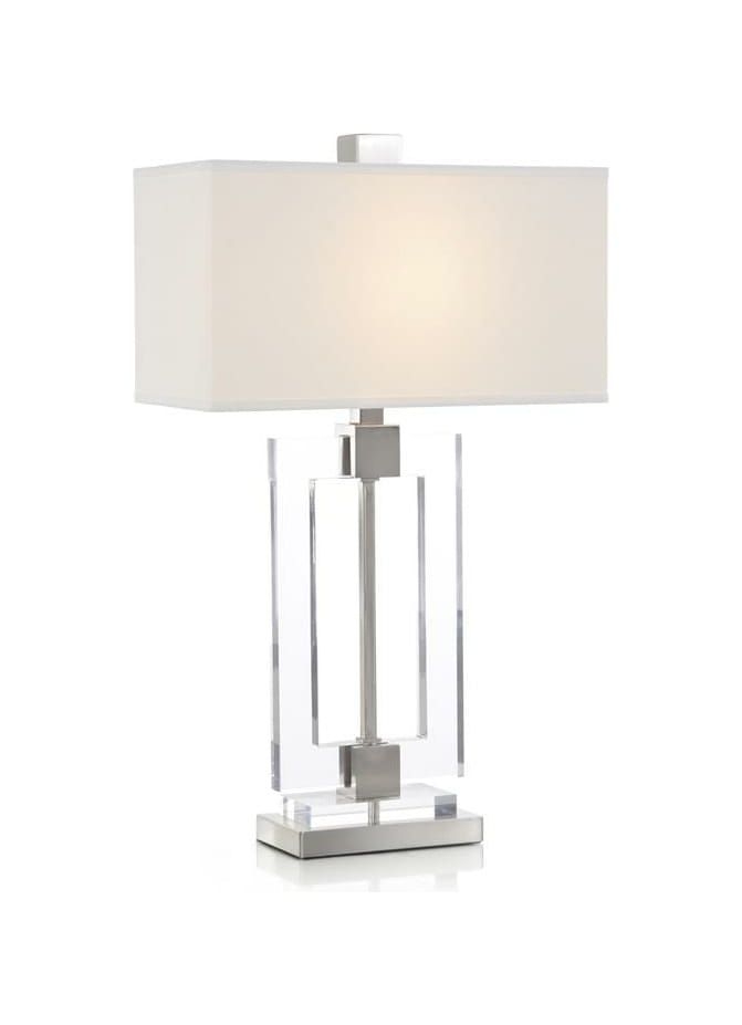 Glass and Brushed Nickel Frame Table Lamp - Finish: Nickel, White